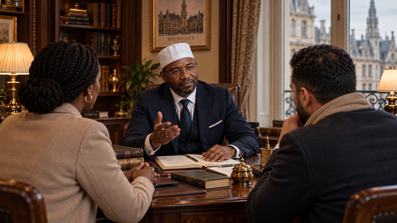 Daouda échange avec deux personnes pendant une consultation